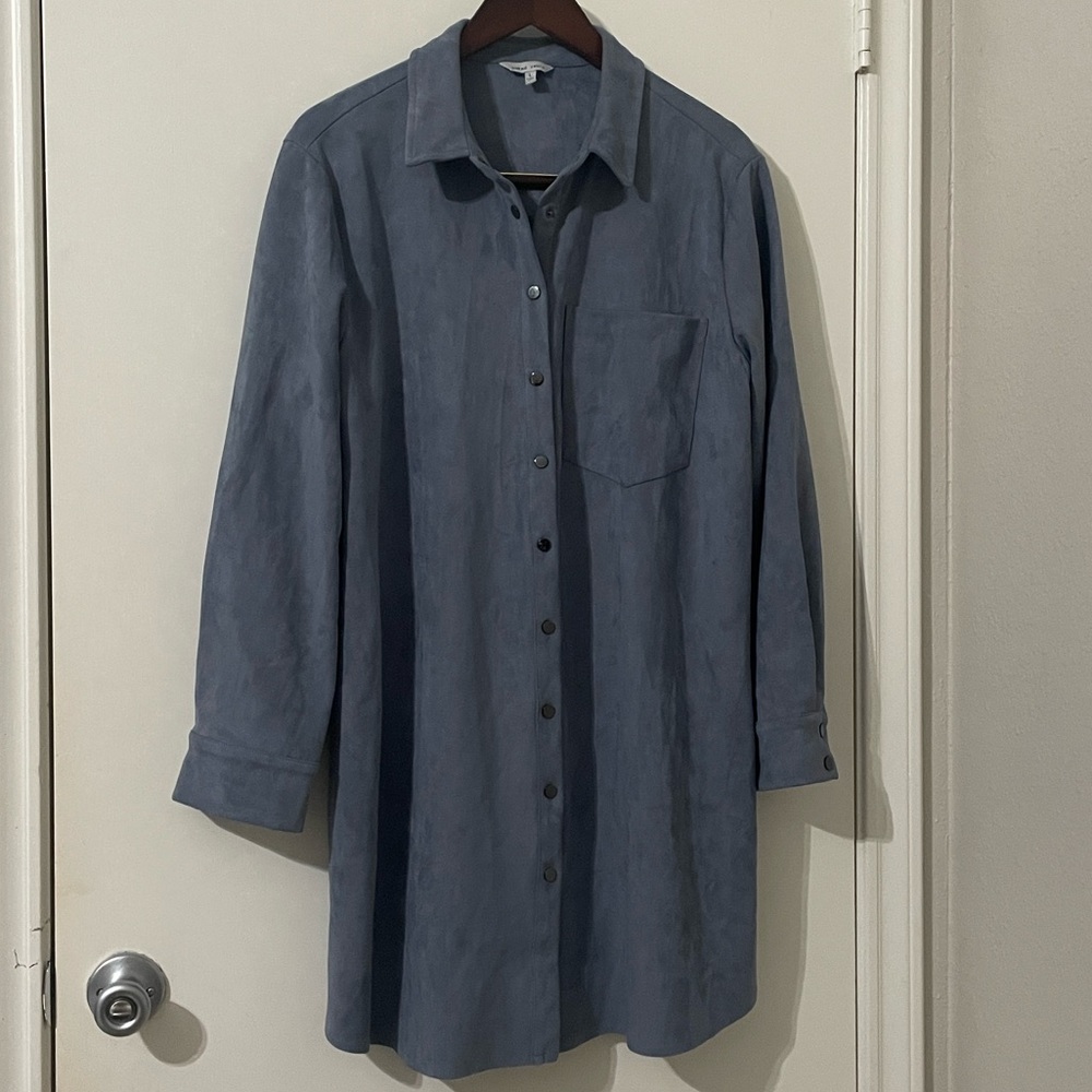Naked Zebra Blue Button-Up Shacket Size L